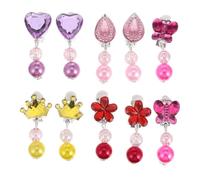 Uonlytech 5 Pairs Clip-on Earrings Cartoon Design Colored Zircon and Tassel Pendants Non-Pierced Ear Clips for Little