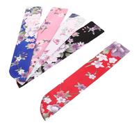 Uonlytech 5pcs Japanese Folding Hand Fan Bags with Floral Pattern Lightweight Silk Fan Covers for Women Set Including Pink Blue Red Black White for Travel and Festivals