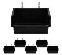 Uonlytech 6Pcs Pegboard Bins and Hooks Set, Thickened Plastic Storage Organizers with Bracket for Garage, Workshop and Craft Room, Black Square Hole Parts Storage Box for Tool Organization