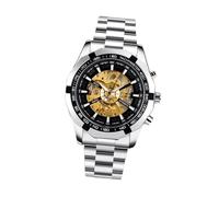 Uonlytech Automatic Mechanical Business Watch for Men, Black Dial Skeleton Stainless Steel Wristwatch, Self-Winding Fashion Timepiece for Office and Formal Wear