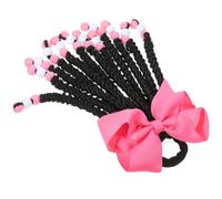 Uonlytech Bowknot Beaded Ponytail Hair Extensions 100% Synthetic Fiber Stylish Pink Reusable Safe and Convenient for Children Dance Performances and Daily Life