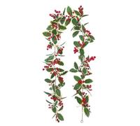 Uonlytech Christmas Red Berry Garland with LED Lights 20 LED Christmas String Lights Battery Operated Fairy String Red Berry Holly Leaves Wreath for Holiday Xmas Decor