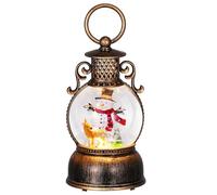 Uonlytech Christmas Snow Globe Music Box with Gold Snowman Figurine, Mini Glittering Snow Globe Lantern, Musical Holiday Decoration for Indoor Festive Table Centerpiece