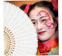 Uonlytech Classic Lace Folding Fan for Women Vintage Style Handheld Fan with Elegant Embroidered Pattern Durable Antique Design for Costume Party Performance Wedding Decoration