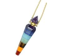 Uonlytech Crystal Essential Oil Vial Necklace Aromatherapy Pendant Necklace with Hexagonal Prism Design Seven-color Chakra Natural Stone Perfume Bottle Pendant for Women, Gold