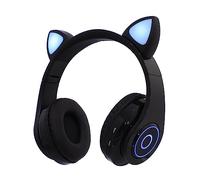 Uonlytech Cute Cat Ear Wireless Headset Folding Over Ear Headphones with Chip Beam for All Ages for Laptop Tablet Use