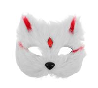 Uonlytech Furry Fox Mask with Rhinestones Half Face Cosplay Mask for Adults Women Men Masquerade Party Halloween Costume Accessory White and Red