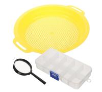Uonlytech Gold Sifting Pan Mesh Pan for Prospecting Handheld Filter, Portable Small Gravity Mining Tool Set Magnifier, Sieve and Storage Box for River Sand Panning