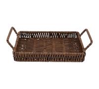 Uonlytech Handmade Woven Rectangular Bread Basket with Dual Handles 20X13X3.5Cm for Kitchen Storage and Serving, Rectangular Wicker Basket Tray for Bread and Snacks