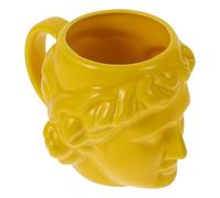 Uonlytech Large Capacity Ceramic Sculpture Mug Handle, David Head Roman Water Cup, Yellow Ancient Greek Design Household Coffee Cup