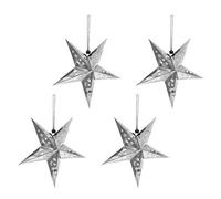 Uonlytech Paper Star Lantern Star Hanging Lampshade with LED Ballon Light LED Star Light Christmas Star Light Christmas Hanging Star for Home, 4Pcs Sliver