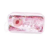 Uonlytech Quicksand PVC Pen Bag with Peach Pattern Stylish Shiny Pencil Case for School Travel Lightweight Zippered Design for Friends Family