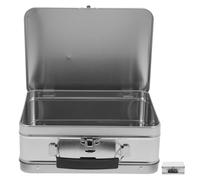 Uonlytech Retro Metal Lunch Box Tinplate Container Lock and Handle, Leakproof Storage Holder for Sandwiches and Food, 75mm Height Silver Vintage Lunch Storage Box for Office and School
