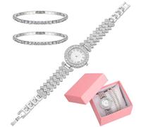Uonlytech Rhinestone Bracelet Watch and Diamond Watch Set Elegant Stainless Steel Dual-Layer Quartz Timepiece for Women for Daily Wear