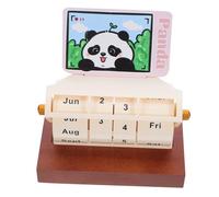 Uonlytech Rotating Wheel Perpetual Calendar with Cute Panda Design Manual Wooden Desk Calendar for Month Date Display Compact Desktop Organizer for Home Office Classroom Decor