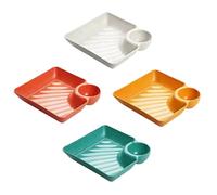 Uonlytech Snack Serving Platters 4pcs PP Dumpling Plates with Dipping Plate Square Design for Casual Dining and Party Appetizers, Style