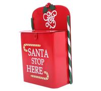 Uonlytech Wall Mount Christmas Mailbox Red Metal Letter Box with Hanging Hooks for Outdoor Home Decor Santa Mailbox Festive Xmas Decoration