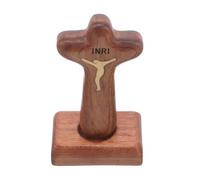 Uonlytech Wooden Catholic Standing Cross Base Jesus Crucifix Statue Religious Tabletop Ornament for Church and Home Decoration