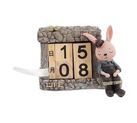 Uonlytech Wooden Vintage Perpetual Desk Calendar with Rabbit Decoration Month and Date Blocks for Office Study Bedroom Home Desktop Ornament