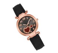 Uonlytech Wrist Watch Precise Timing Easy to Wear Elegant with Heart Design, Quartz Movement, Black Imitation Leather Strap Stylish Gift Women for Your Lover or Most Occasions