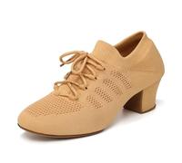 Uonpie Women's Dance Shoes Practice Close Toe Salsa Ballroom Lace-up Split-Sole Latin Jazz Teaching Shoes, Brown, 7 UK