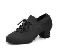 Uonpie Women's Dance Shoes Practice Close Toe Salsa Ballroom Lace-up Split-Sole Latin Jazz Teaching Shoes, Black, 4 UK