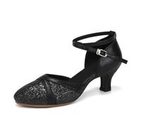 Uonpie Women's Latin Dance Shoes Sequin Closed Toe Ballroom Salsa Practice Performance Dance Shoes, Black, 5.5 UK