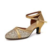 Uonpie Women's Latin Dance Shoes Sequin Closed Toe Ballroom Salsa Practice Performance Dance Shoes, Gold, 4.5 UK