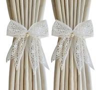 Uoocg Curtain Tiebacks Bow White Printed Bow Tie Curtain Straps Adjustable Curtain Holder Rope Curtain Holder for Home Decoration (Pack of 2)