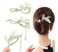 Uoocg Pack of 3 Dragonfly Clip Fishtail Tulip Ginkgo Hair Pin Gold Rhinestone Large Metal Hair Clip With Fringe Hair Clip Pearl Rhinestone Hair Accessory for Women Girls