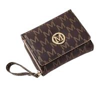 Uoocg Women's Small PU Leather Letter Print Purse Mini Short Wallet with Zip Coin Compartment, Brown, 11 * 8 * 4.5cm, Classic