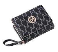 Uoocg Women's Small PU Leather Purse with Letter Print, Mini Short Wallet with Zip Coin Compartment, Black, 11 * 8 * 4.5cm, Classic