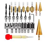Uooduby 26-Pack Woodworking Chamfer Drilling Tools Drill Bits Set Wood Plug Cutter Three Pointed Countersink Drill Bits