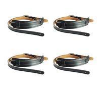 Uooduby 4X Leather and Metal Buckle Electric Guitar Strap Belt Shoulder Pad Adjustable Vintage Guitar Straps-Black Color