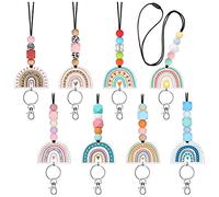 Uooduby 8 Pcs Teacher Lanyard for Id Badges and Keys Acrylic Boho Rainbow Beaded Lanyard Cute Keychains for Women Id Lanyard
