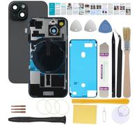 UooFide Back Cover Glass Replacement Compatible with iPhone 15 6.1-Inches All Carriers with Pre-Installed Plate +Wireless Charging Coil Flex Cable +Flashlight +Microphone +Camera Frame (Black)
