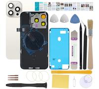 UooFide Back Rear Cover Screen Glass Compatible with iPhone 15 Pro 6.1-Inches All Carriers +Pre-Installed Plate +Wireless Charging Coil Flex Cable +Flashlight +Microphone +Camera Frame (White)