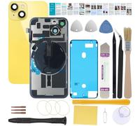 UooFide Back Screen Glass Replacement Compatible with iPhone 14 Plus 6.7-Inches All Carriers +Pre-Installed Plate +Wireless Charging Coil Flex Cable +Flashlight +Microphone +Camera Frame+Tools(Yellow)