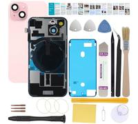 UooFide Rear Back Screen Glass Replacement Compatible with iPhone 15 6.1-Inches All Carriers with Pre-Installed Plate +Wireless Charging Coil Flex Cable +Flashlight +Microphone +Camera Frame (Pink)