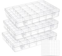 UOONY 3pack 36 Grids Plastic Organizer Box Clear Storage Container Jewelry Box with Adjustable Dividers for Beads Crafts Diamond Painting Accessories Fishing Tackles with 400pcs Label Stickers