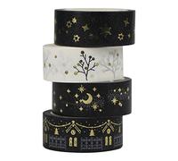 UOOOM 4 Pcs Christmas Washi Tape Sets for Scrapbooking Crafts, Gold Foil | Christmas Deco, White and Black, Gold Foil Design, self-adhesive Masking Decorative Paper Tape Sticker