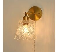 UOPYNE French Light Luxury Glass Wall Mount Light Vintage Wall Sconce with Pull Chain Switch Modern Bedroom Bedside Wall Lamp With Brass Base Wall Sconces E27 Lights for Living Room Study