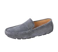 UOPYNE Mens Breathable Suede Driving Loafers Hollow Out Design Vintage Style Round Toe Work Casual Slip On(Gray,8 UK)