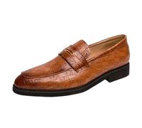 UOPYNE Men's Formal Shoes Dress Oxford Pu Leather Classic Slip-on Round Toe Party Non Slip Low Top Block Heel Anti-Slip Shoe(Marrone,9 UK)