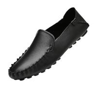 UOPYNE Men's Leather Loafers for Party Comfort Rubber Sole Anti-Slip Flexible Round Toe Stitching Details Simple Design(Negro,10 UK)