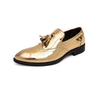 UOPYNE Men's Oxford Dress Shoes Leather Casual Slip On Round Toe Business Non Slip Block Heel Anti-Slip Classic(Oro,7 UK)