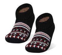 UoQo Slipper Socks for Men Women Thick & Soft Thermal Socks with Non-Slip Grippers Cozy Bed Socks Christmas Reindeer Design (black, /, Adult, Men, Large, Alpha, UK Footwear Size System, Medium)