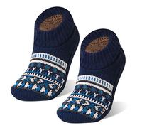 UoQo Slipper Socks for Men Women Thick & Soft Thermal Socks with Non-Slip Grippers Cozy Bed Socks Christmas Reindeer Design (navy blue, /, Adult, Men, Large, Alpha, UK Footwear Size System, Medium)
