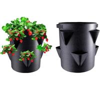 Uoqpty 2 Pack Strawberry Planter Outdoor - 7 Gallon Strawberry Grow Bags, Strawberrys Growing Pots With 6 Side Growing Pockets, Breathable Non-woven Fabric Garden Planting Pot For Vegetables, Flowers