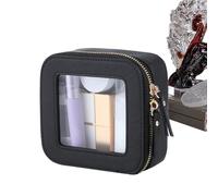 Uoqpty Compact Makeup Bag | PU Leather Transparent Makeup Bag - Zippered Lightweight Storage, Fashionable for Travel Work